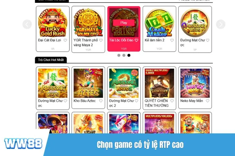Chọn game có tỷ lệ RTP cao